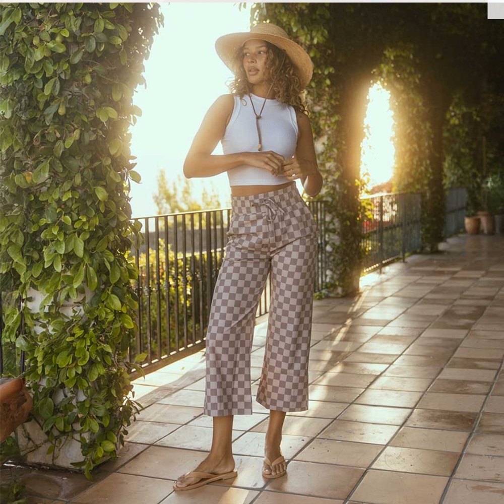 Albion Audrey wide leg checkered pants - brown